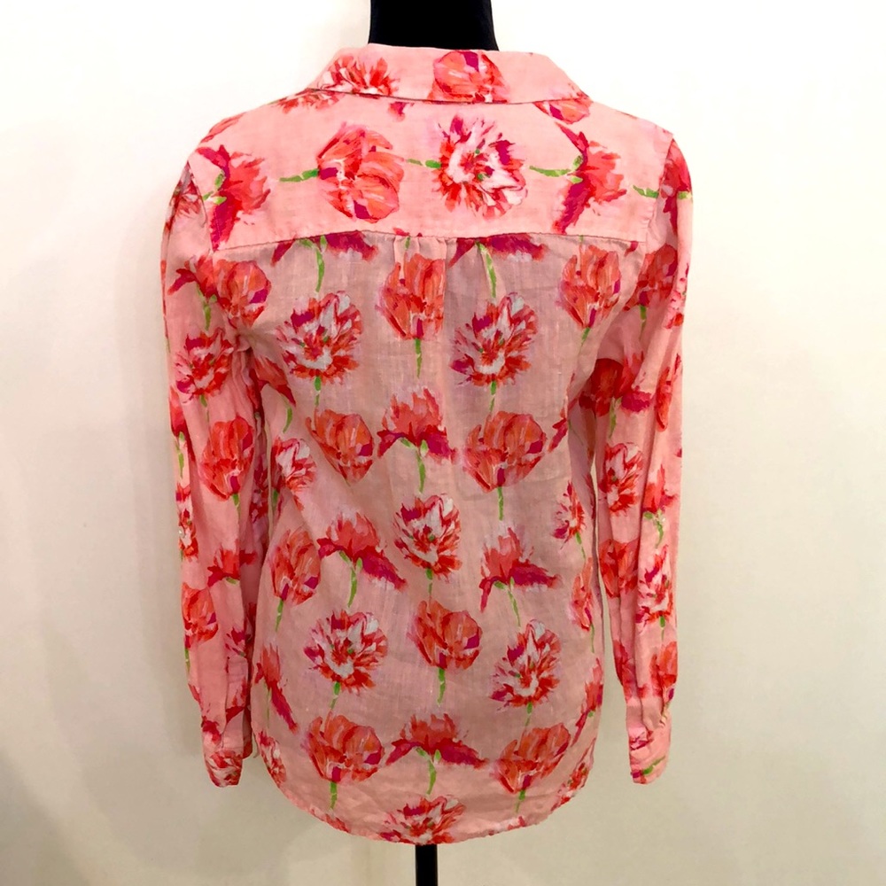 Charter Club Linen Pink Floral Print Button Down Blouse Spring Summer - Picture 7 of 8